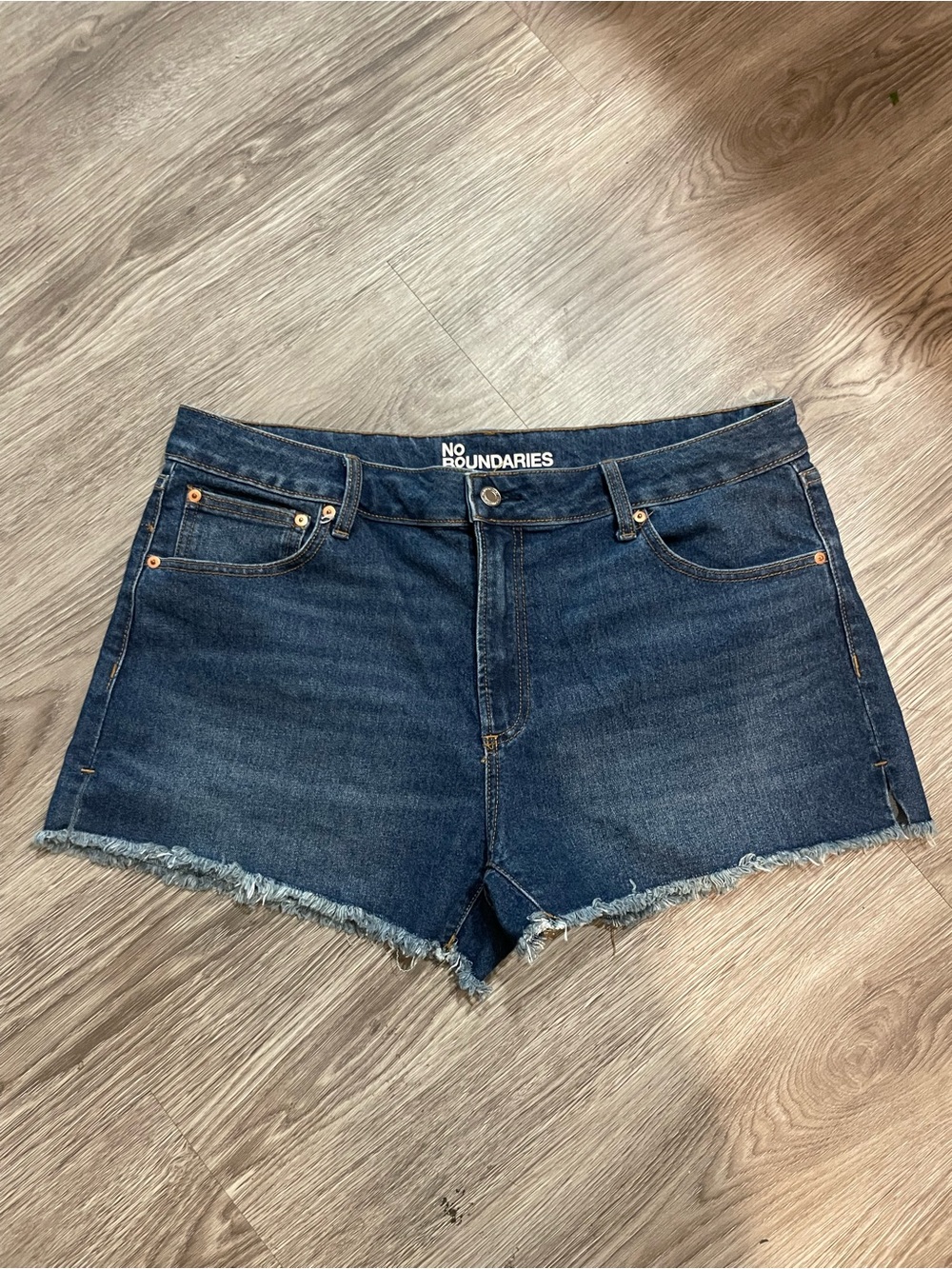 No Boundaries Dark Blue Denim Frayed Hem Women’s Shorts